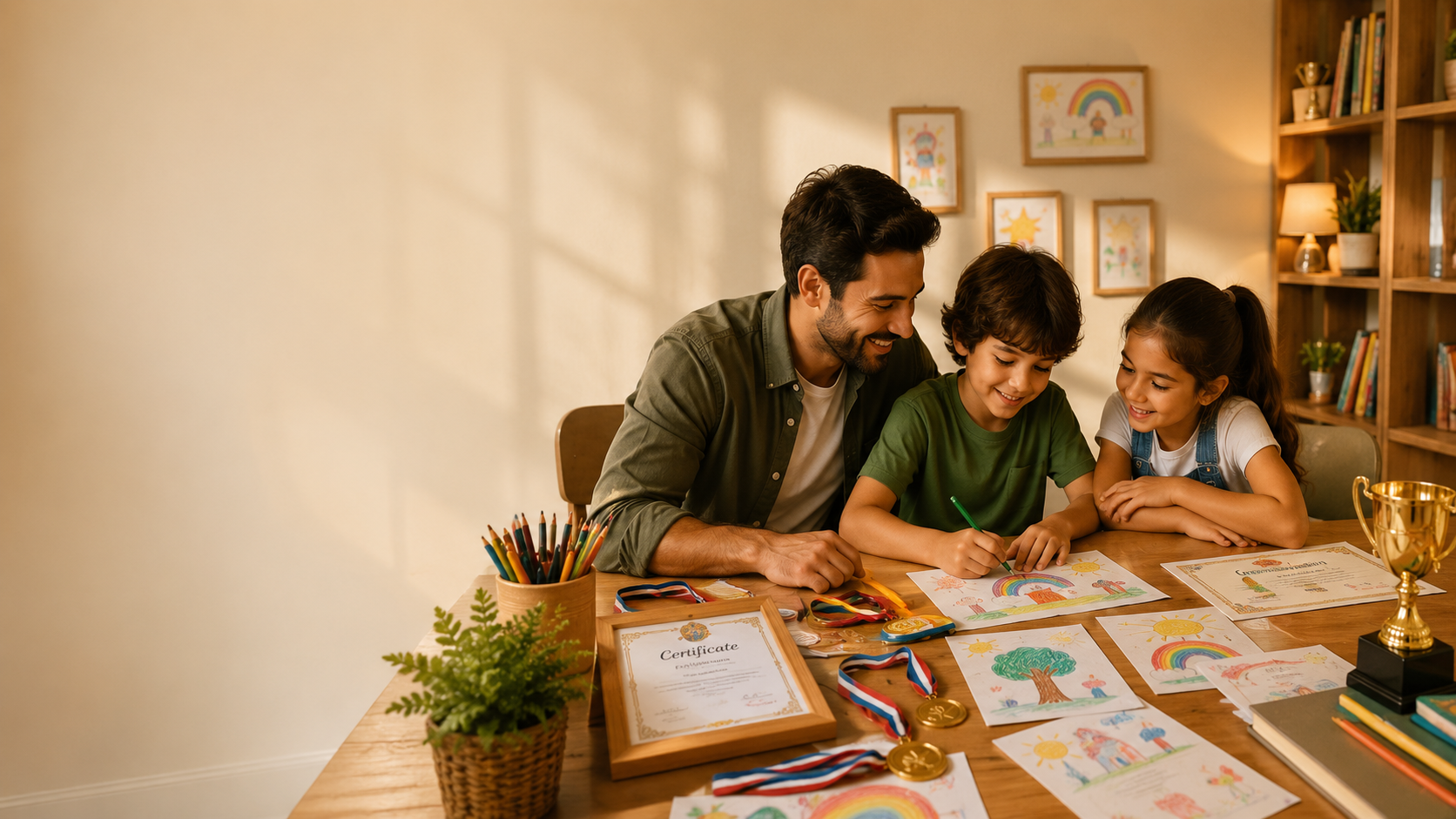 A father creating together with his children